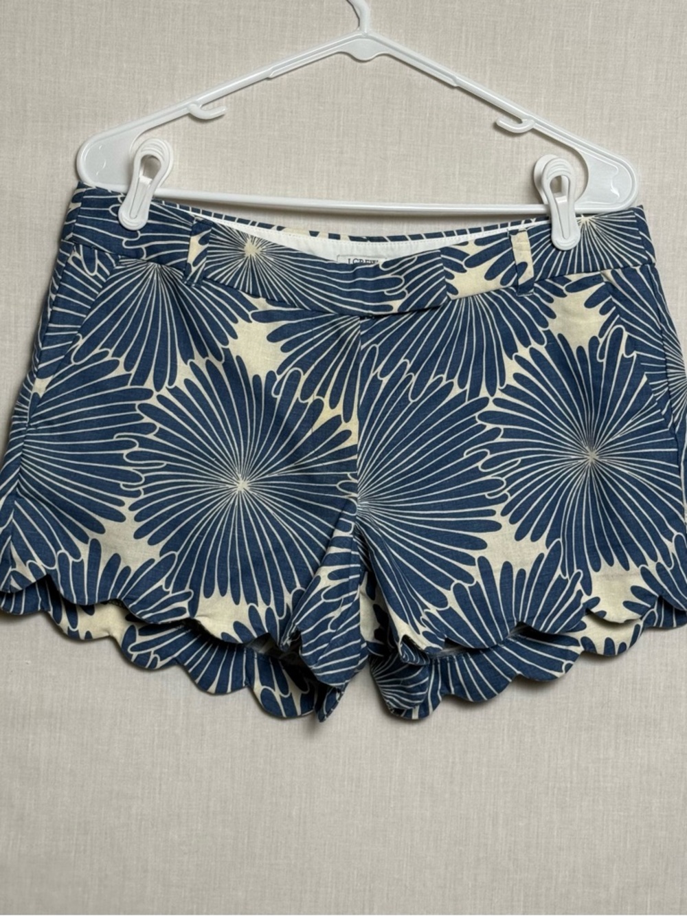 J. Crew Navy and Cream Floral Scallop Hem Shorts